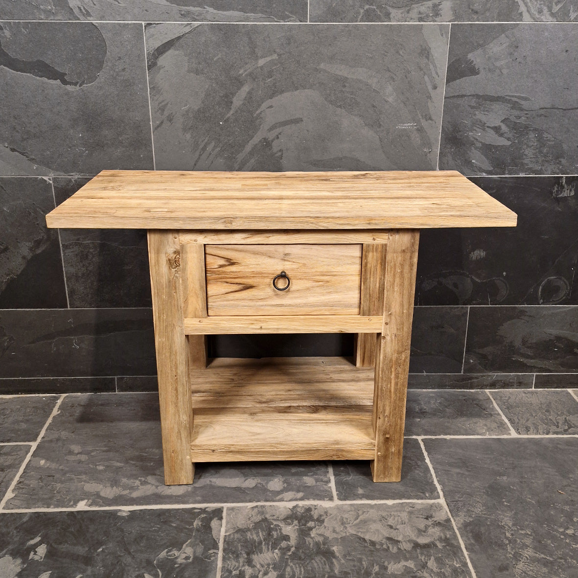 Unterschrank aus Teakholz für Badezimmer, naturbelassenes Design, von Sulawesi, Maße 112x45x80cm, modernes Badmöbel im Naturstil