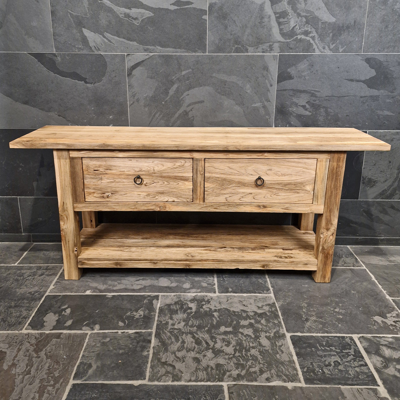 Unterschrank aus Teakholz für Badezimmer, Sulawesi Badgestaltung, natürliche Holzoptik, Modell 1-4, Maße 190x50x80 cm