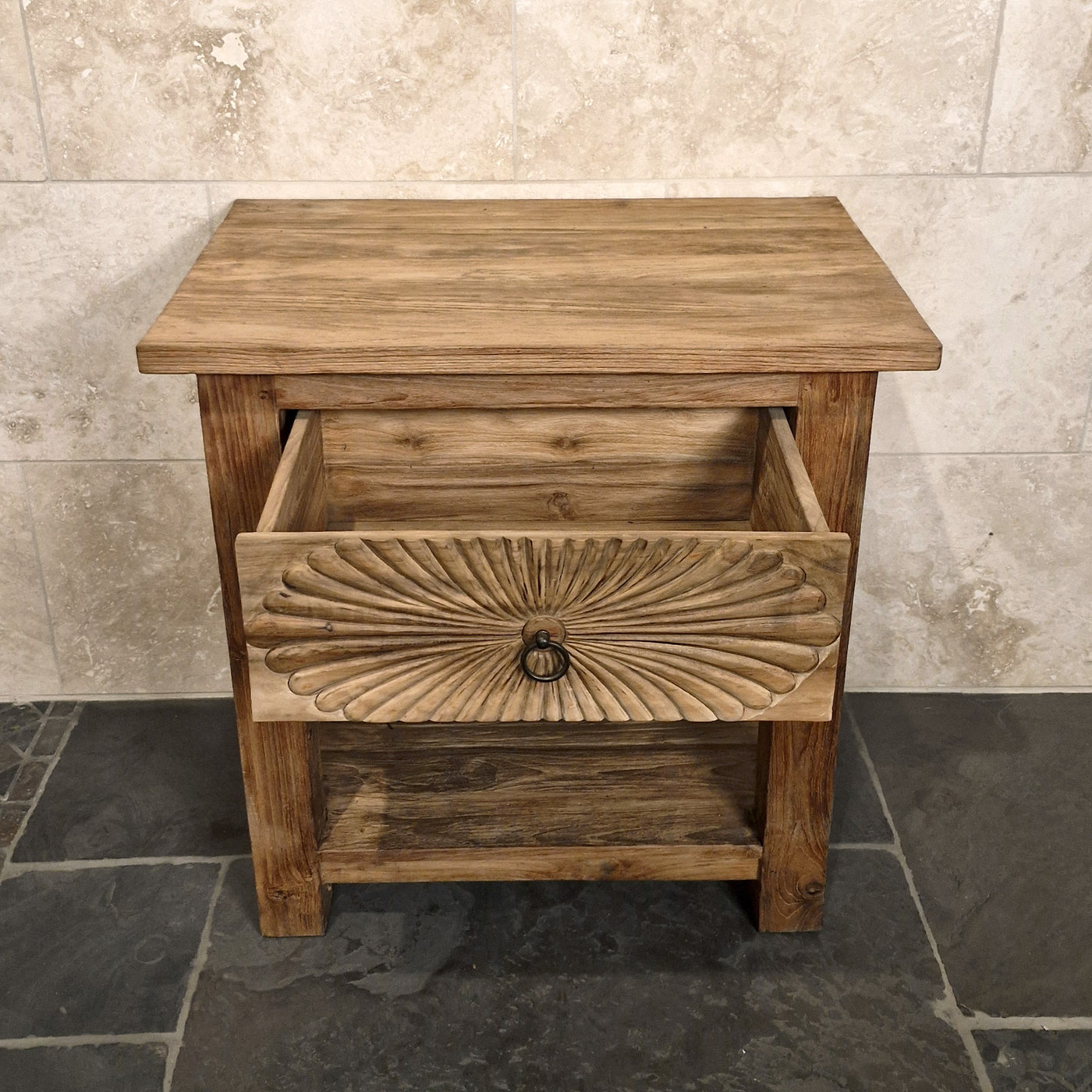 Unterschrank mit Carving-Schublade aus recyceltem Teakholz, Sulawesi 1, für Badgestaltung, 80x55x80cm