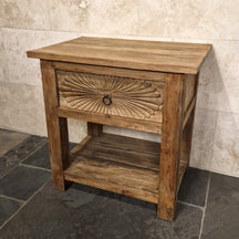 Badunterschrank aus recyceltem Teakholz mit Carving-Schublade, Maße 80x55x80cm, von Sulawesi, handgefertigte Badgestaltung