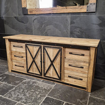Unterschrank mit Schiebetüren aus recyceltem Teakholz, Surakarta, für Badgestaltung, 186x55x80 cm, modernes Design