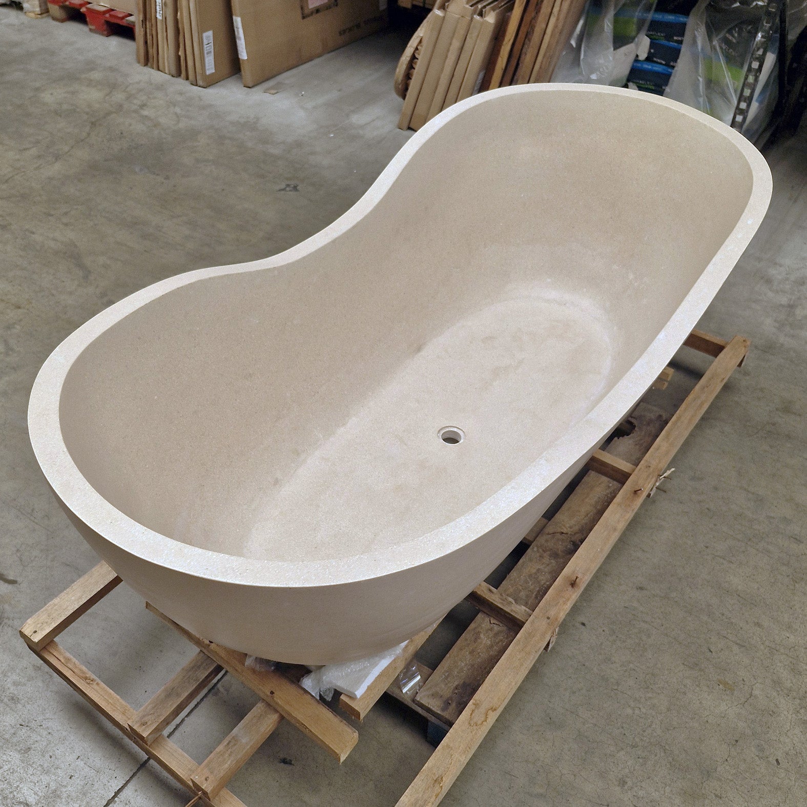 Freistehende Badewanne Thalassa Thalassa in Terrazzo-Cream, 200x90 cm, modernes Badgestaltung, elegante Badewanne.