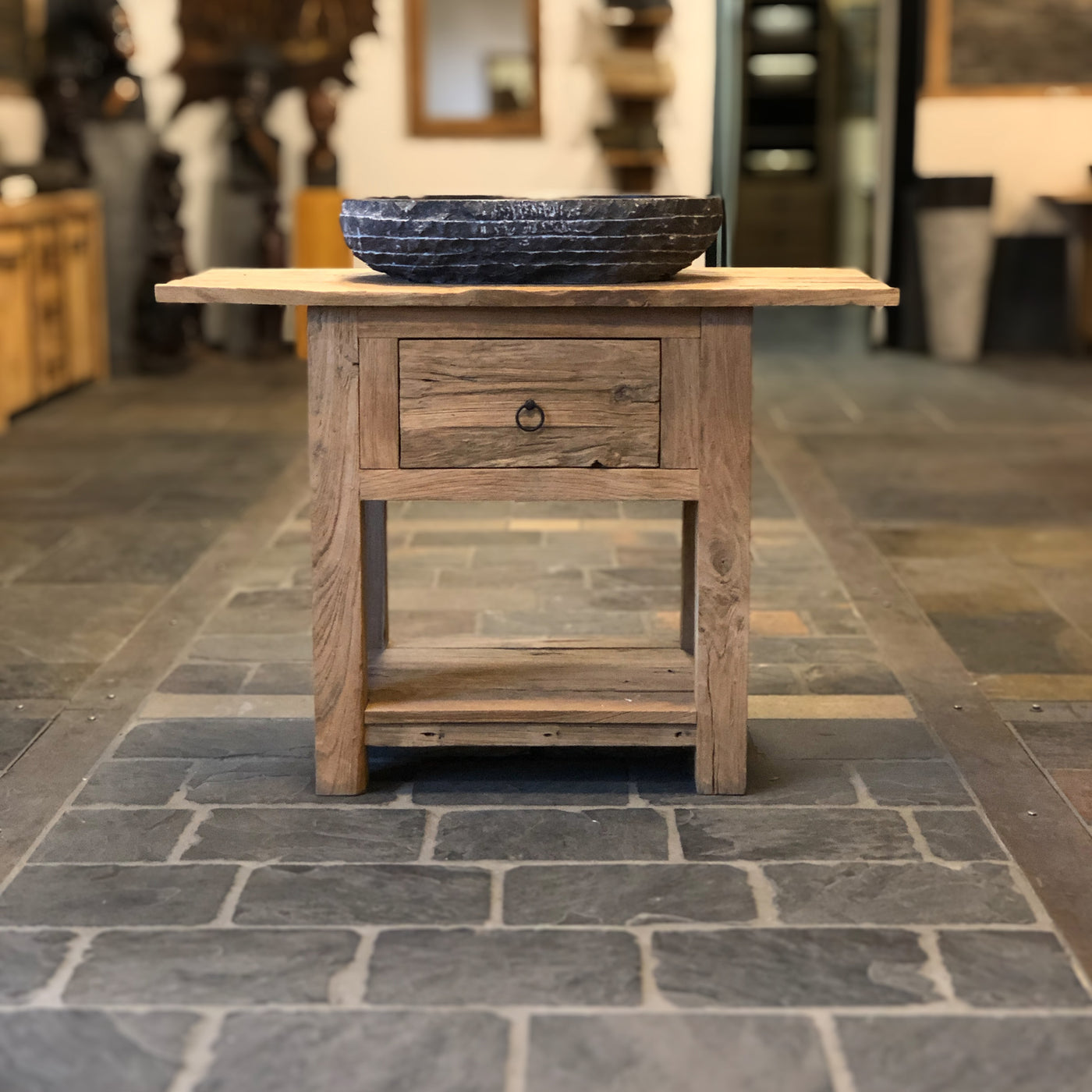 Waschbeckenunterschrank aus Teakholz von Sulawesi, Badezimmerschrank im Naturstil, langlebiges Holzdesign, Modell 1-4