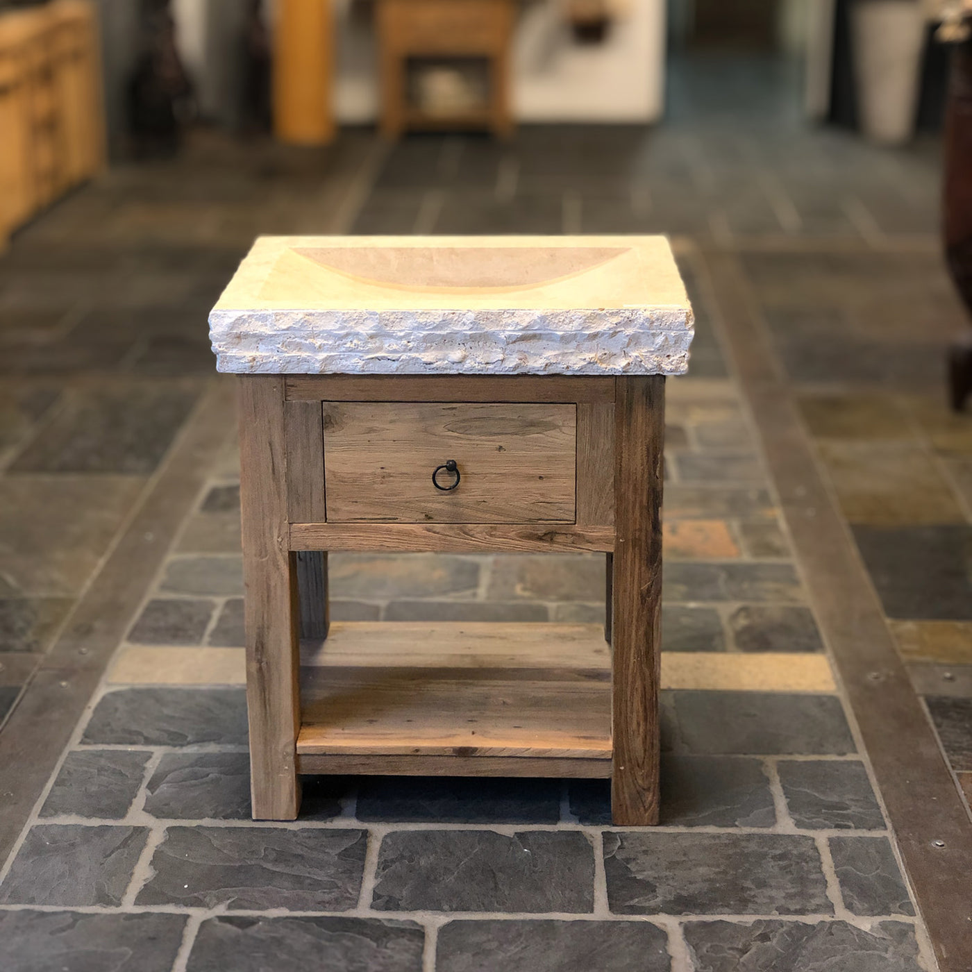 Kleiner Unterschrank mit Waschtisch Aus recyceltem Teakholz gefertigt | 87 cm