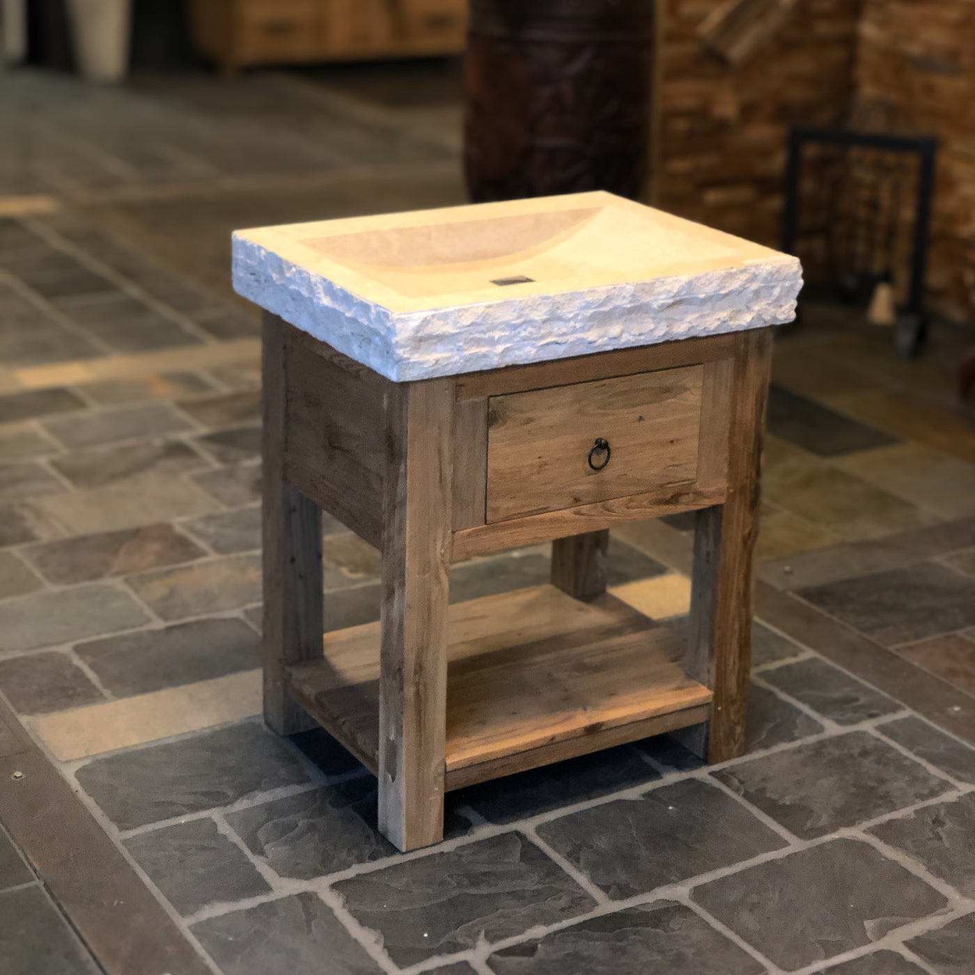 Kleiner Unterschrank mit Waschtisch Aus recyceltem Teakholz gefertigt | 87 cm