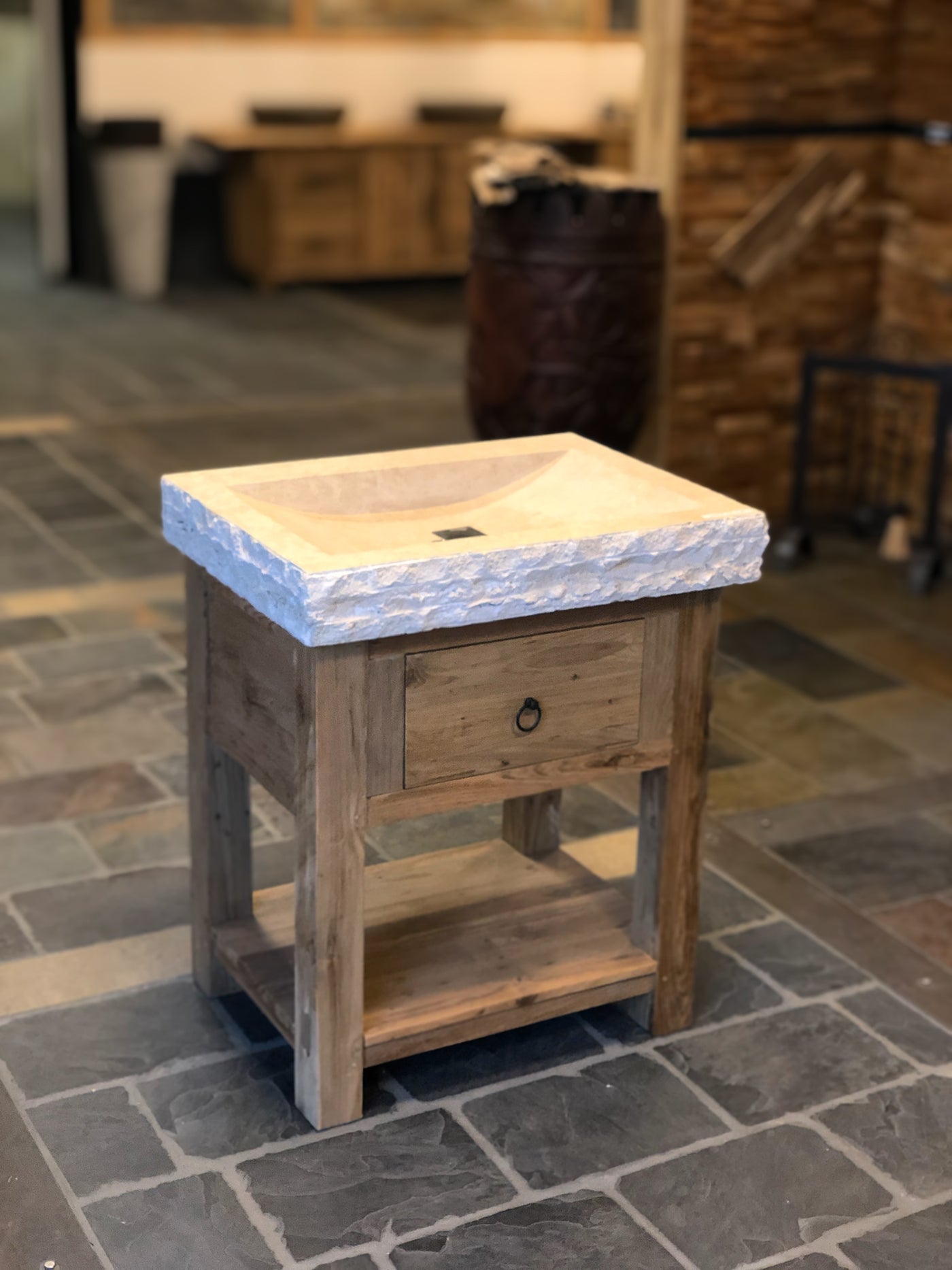 Kleiner Unterschrank mit Waschtisch Aus recyceltem Teakholz gefertigt | 87 cm