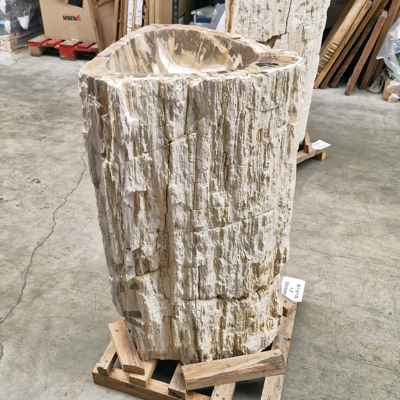 Standwaschbecken aus versteinertem Holz, 50x47x90cm, Zakynthos Badgestaltung, handgefertigt, einzigartiges Design