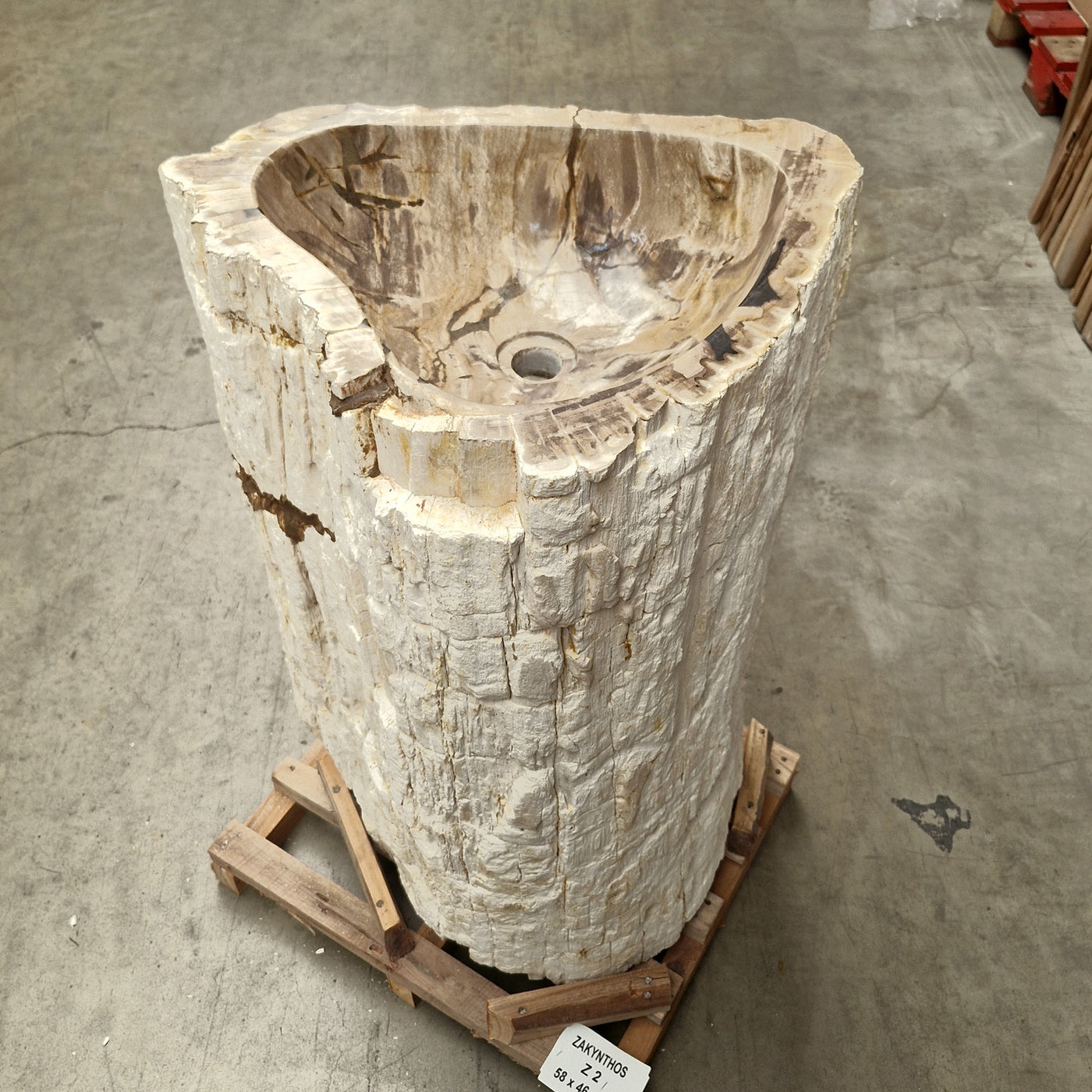 Standwaschbecken aus versteinertem Holz, 58x46x90 cm, Zakynthos Badgestaltung, naturbelassenes Design, langlebiges Material