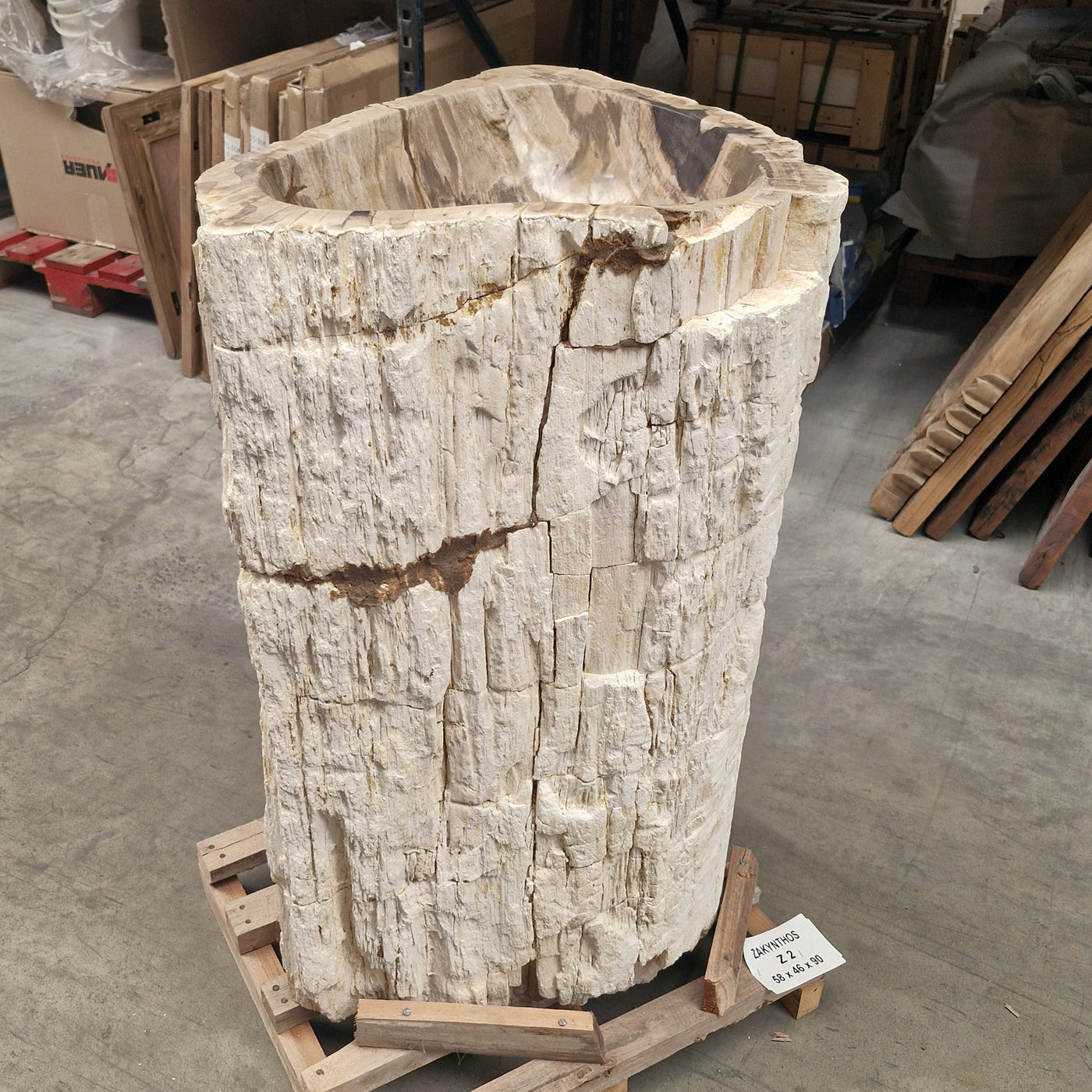 Standwaschbecken aus versteinertem Holz, 58x46x90 cm, Zakynthos Badgestaltung, einzigartiges natürliches Design