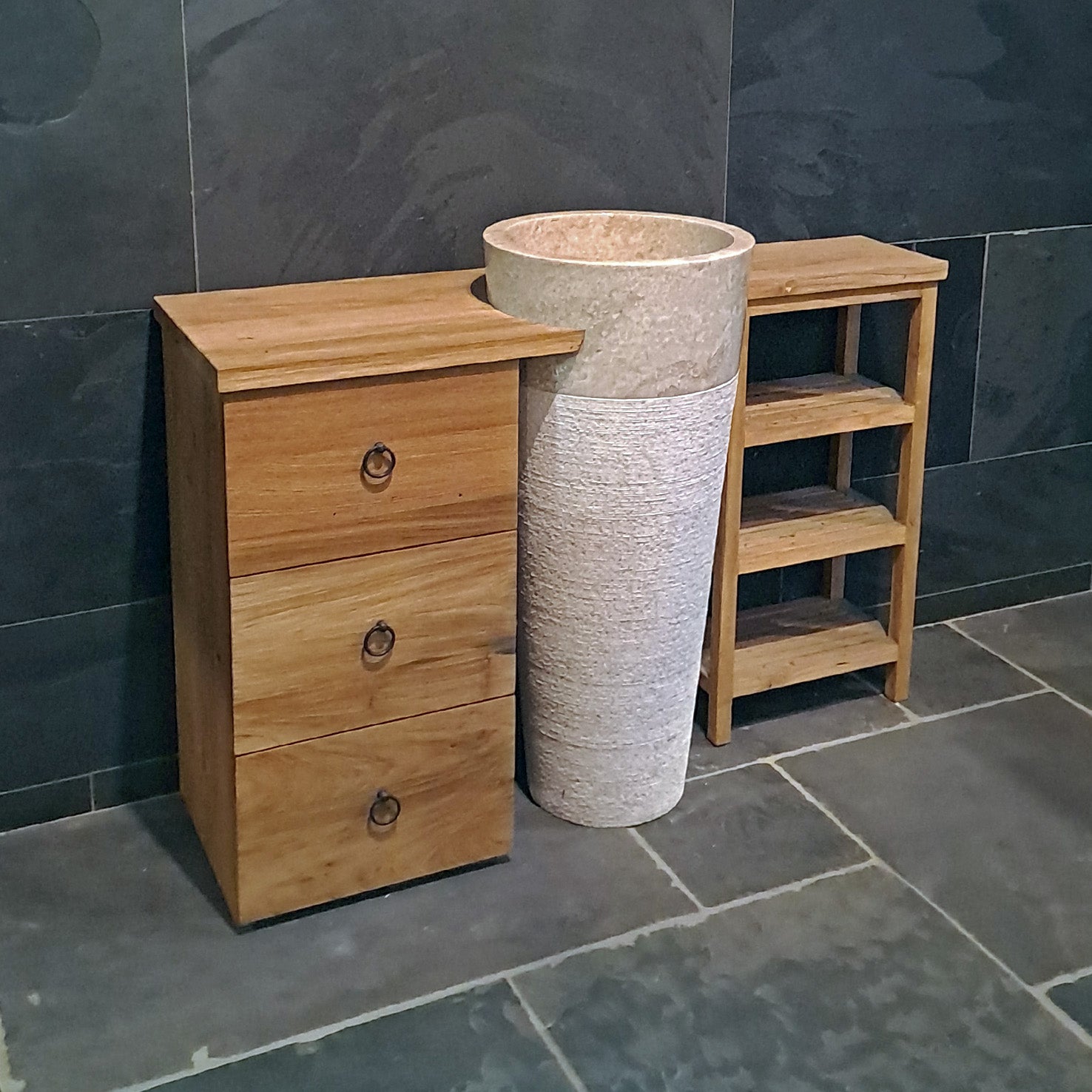 Standwaschbecken mit Schrank | 125 x 40 x 80 cm | Altholz Möbel