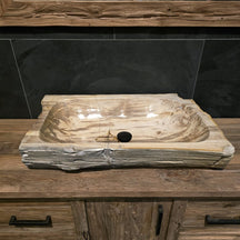 Aufsatzwaschbecken aus versteinertem Holz und Naturstein, handgefertigte Unikate, für Badgestaltung, 60-80 cm von FOSSIL WOOD