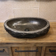Naturstein Waschbecken von WAVE aus Blaustein grob, für modernes Badezimmer, in verschiedenen Größen, detailreiche Oberflächenstruktur
