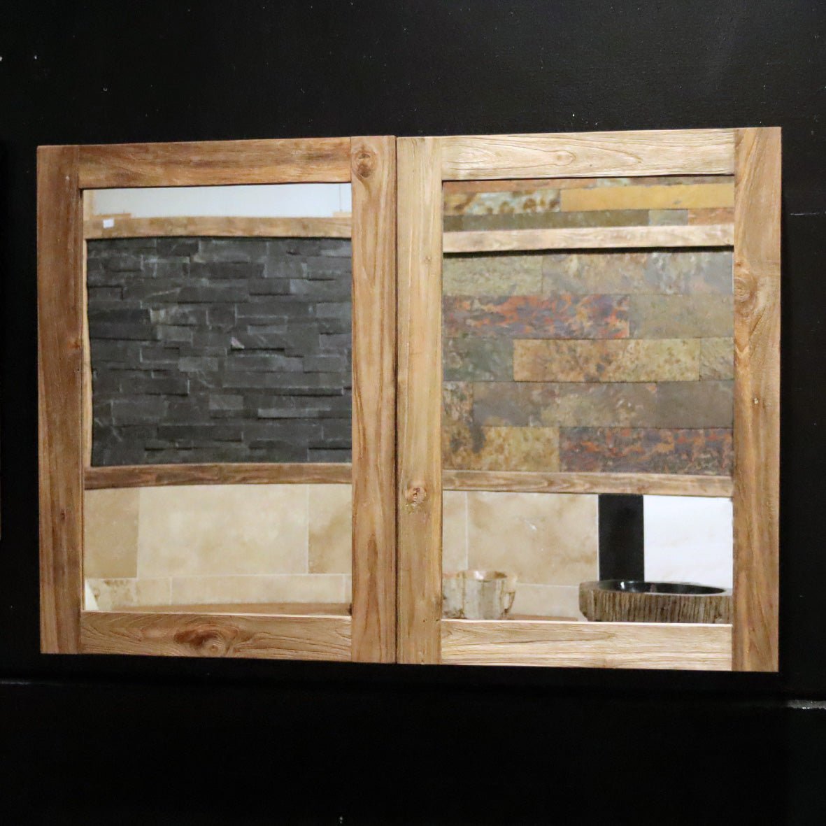 Spiegelschrank Badspiegel aus recyceltem Teakholz, 80, 100 oder 120 cm breit, für stilvolle Badgestaltung von MALAYA