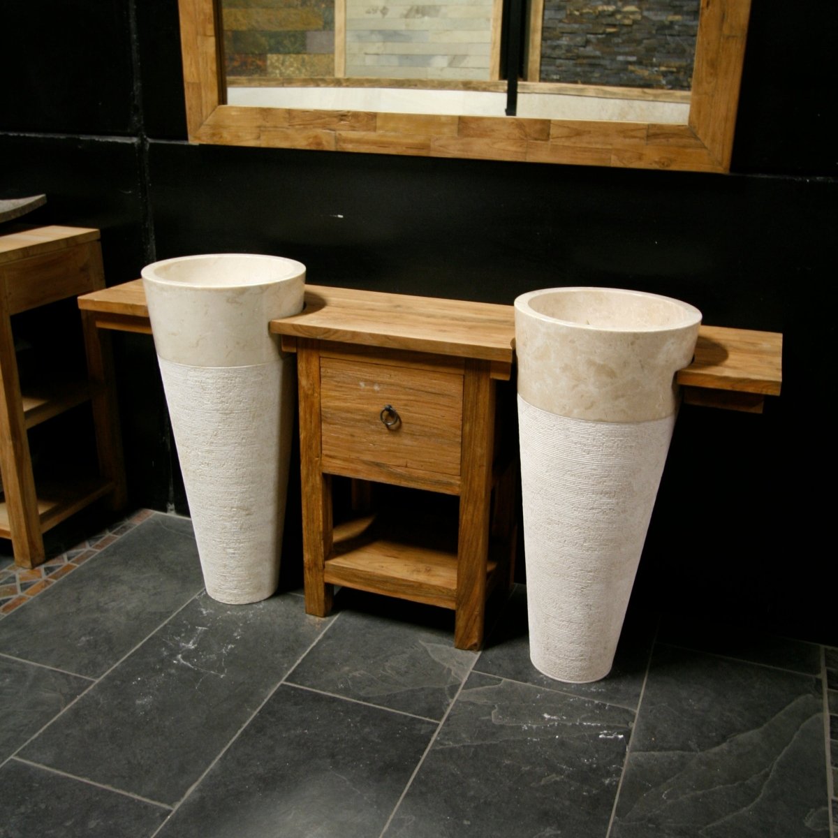 Badmöbel mit zwei Standwaschbecken | 170 x 40 x 80 cm | Teakholz massiv
