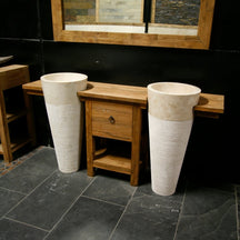 Jambi Badmöbel mit zwei Standwaschbecken aus massivem Teakholz, 170x40x80 cm, moderne Badgestaltung