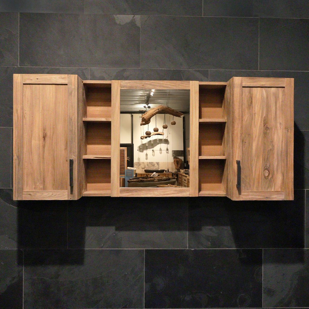Badmöbel Set mit Waschtisch und Spiegelschrank aus Teakholz, moderne Badgestaltung, MADURA Naturdesign
