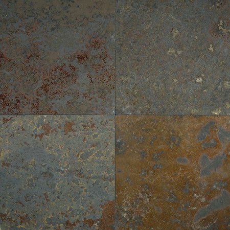 Mehrfarbige Schiefer-Terrassenplatten im Musterdesign von Muster, ideal für elegante Außenflächen, Produktbild mit Muster-Design.