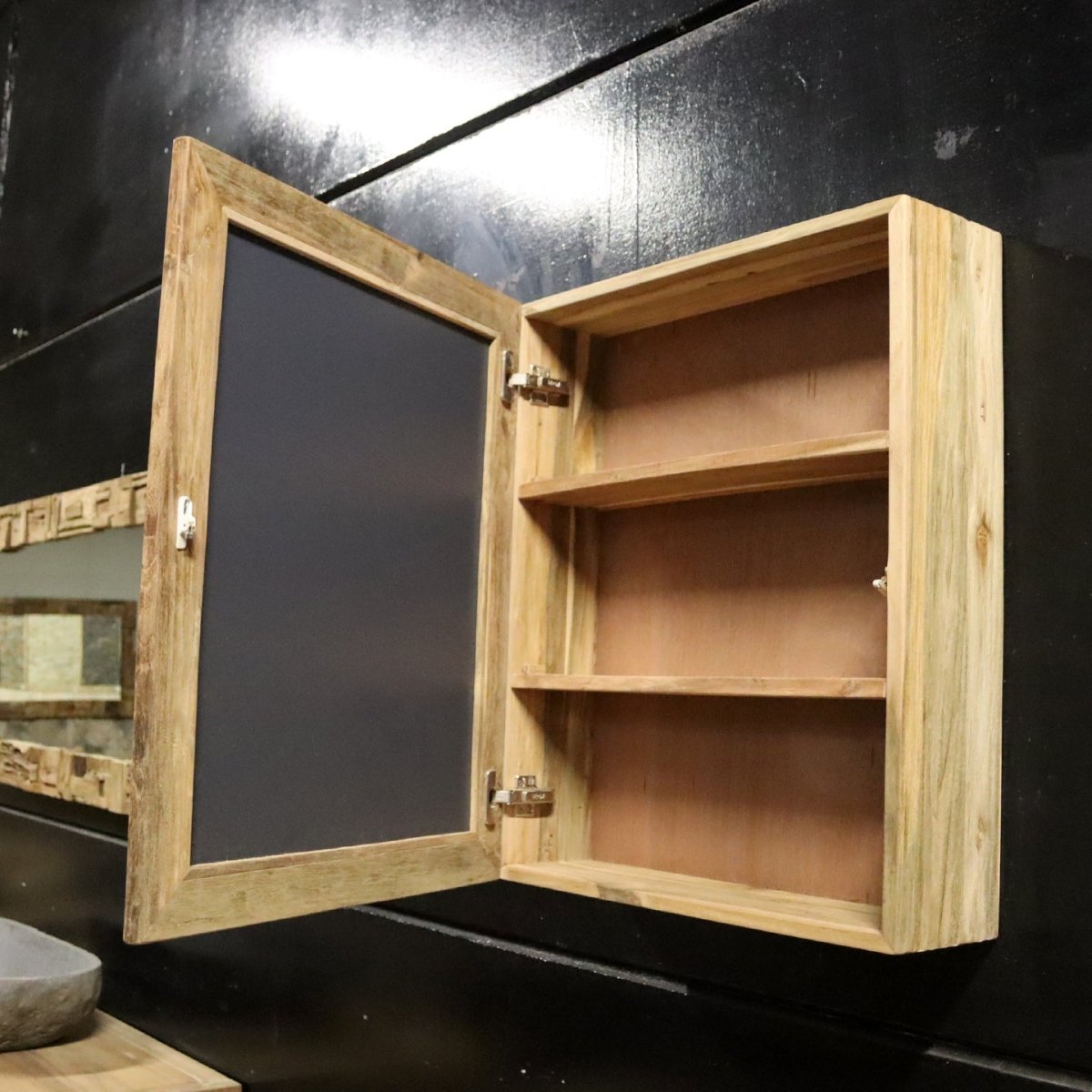 Spiegelschrank Badspiegel aus recyceltem Teakholz, 60 x 70 cm, für stilvolle Badgestaltung, von MALAYA
