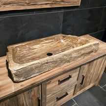Aufsatzwaschbecken aus versteinertem Holz von FOSSIL WOOD, Naturstein, Unikat, für Badgestaltung, 100-120 cm breit