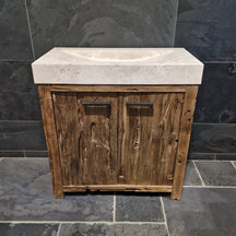 Badezimmermöbel mit Waschtisch aus natürlichem Massivholz, Bantam Modell 7, moderne Badgestaltung, elegante Holzoptik
