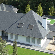 Dacheindeckung Dachschiefer von Muster, einzelnes Schieferstück für Dach und Fassade, dunkelgrau, strukturierte Oberfläche