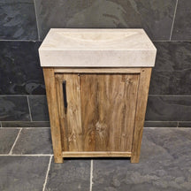Badezimmermöbel mit Waschtisch von Bantam, in verschiedenen Größen, moderne Badgestaltung, elegantes Design, Blick auf Waschbecken und Stauraum