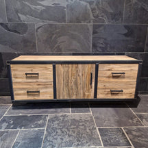 Hängeschrank mit Spiegel aus Teakholz für Badezimmer, Badgestaltung, Metal Look Model 7, modernes Badezimmermöbel