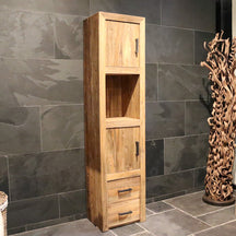 Massivholzzahnschrank für Bad, rustikale Eleganz aus Altholz, TAMAR Modell 4, Badgestaltung, sichtbares Holzdetail