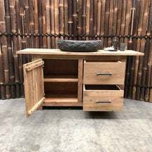 Waschbeckenunterschrank aus Massivholz in Teak, 160x46x80 cm, BINTAN Badgestaltung, eleganter Stauraum für das Badezimmer