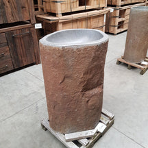 Standwaschbecken Flussstein, Rhodos Badgestaltung, 57x49x90 cm, naturfarbenes Waschbecken aus Flussstein, modernes Design