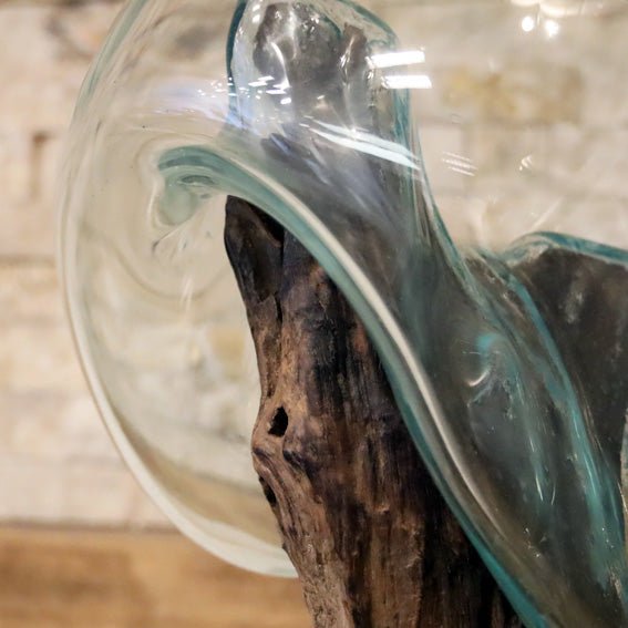 Hölzerne Glasvase aus Teak-Altholz, schöne Badgestaltung, dekorative Vase mit natürlichem Holzdesign