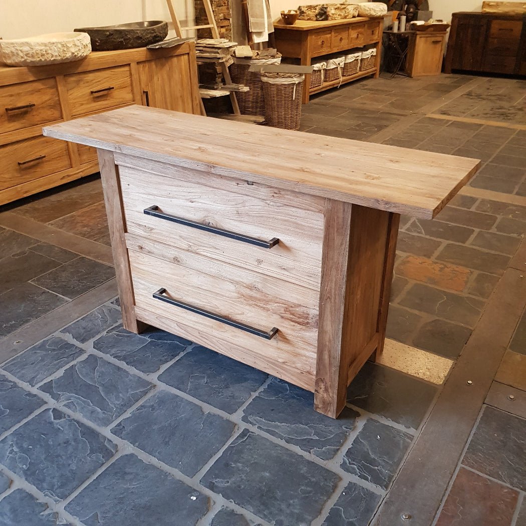 Waschbeckenunterschrank für Bad aus Teakholz von Kalimantan, Maße 140x46x80 cm, modernes Badezimmermöbel
