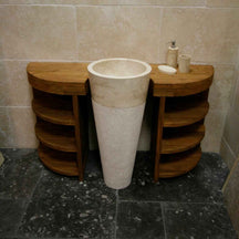 Badschrank mit Standwaschbecken aus Teak und Naturstein, Maße 140 x 45 x 83 cm, moderne Badgestaltung von Aceh