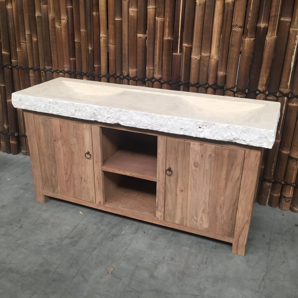 Waschtischunterschrank Teakholz | 170 x 55 x 88 cm | Natürliches Massivholz | Model 1