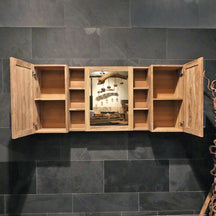 Badmöbel Set mit Waschtisch und Spiegelschrank aus Teakholz, natürliche Badgestaltung von MADURA