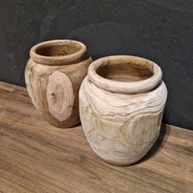 Recyceltes Teakholz Badgestaltung, kleines Set in hellem oder Mix-Design, handgefertigt, stylische Badaccessoires, VASE.