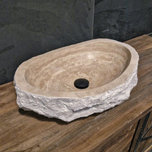 Aufsatzwaschbecken aus grobem Travertin, Naturstein, für Badgestaltung, in verschiedenen Größen, von WAVE