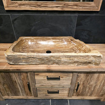 Aufsatzwaschbecken aus versteinertem Holz von FOSSIL WOOD, Naturstein, Unikat, 100-120 cm für elegante Badgestaltung