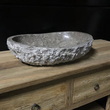 Marmor Aufsatzwaschbecken in Grau grob, Naturstein, für Badgestaltung, Maße 60-100 cm x 45 cm, von WAVE