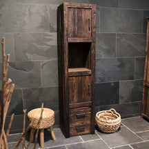 Massivholzzahnschrank für Bad aus Altholz, rustikale Eleganz, TAMAR Model 4, ideal für Badgestaltung, robustes Holzdesign