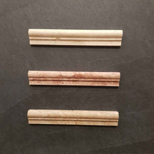 Naturstein Bullnose Travertin Bordüre in drei Farbvarianten, dekorative Travertin-Bordüre für elegante Wandgestaltung