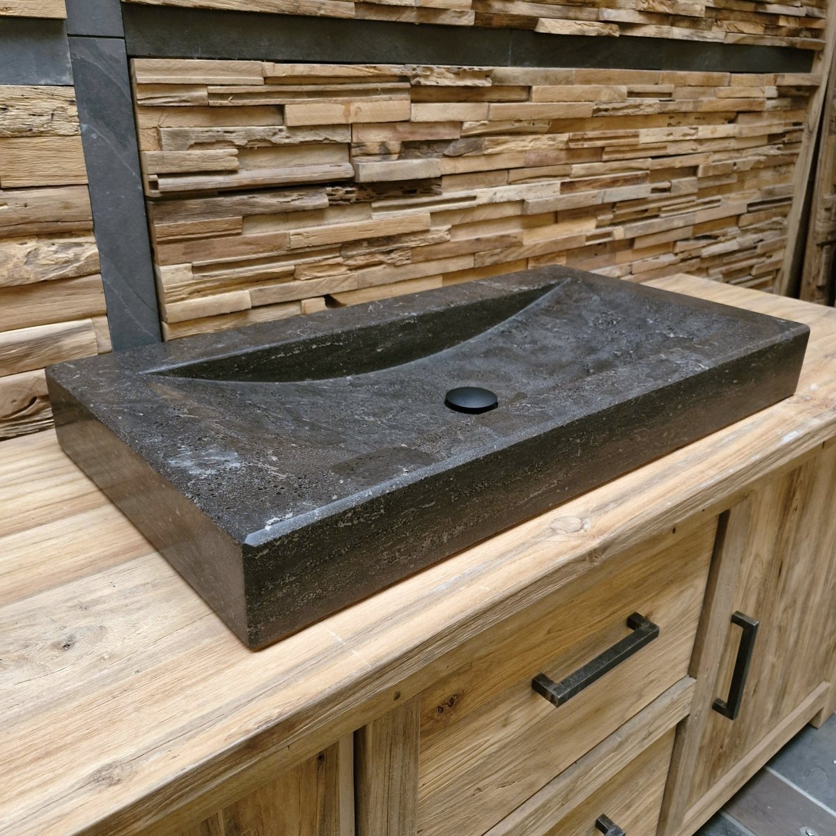 Blaustein Waschtisch aus Naturstein von BILBAO, glatte Oberfläche, in verschiedenen Größen für Badezimmergestaltung