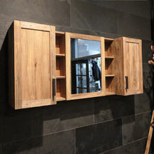 Madura Badmöbel Set mit Waschtisch und Spiegelschrank aus Teakholz für modernes Badezimmer, natürliche Design-Elemente