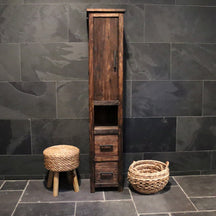 Hochschrank für Badezimmer aus massivem Teakholz, handgefertigt, moderne Badgestaltung, Modell 2, langlebiges Möbel von Timor