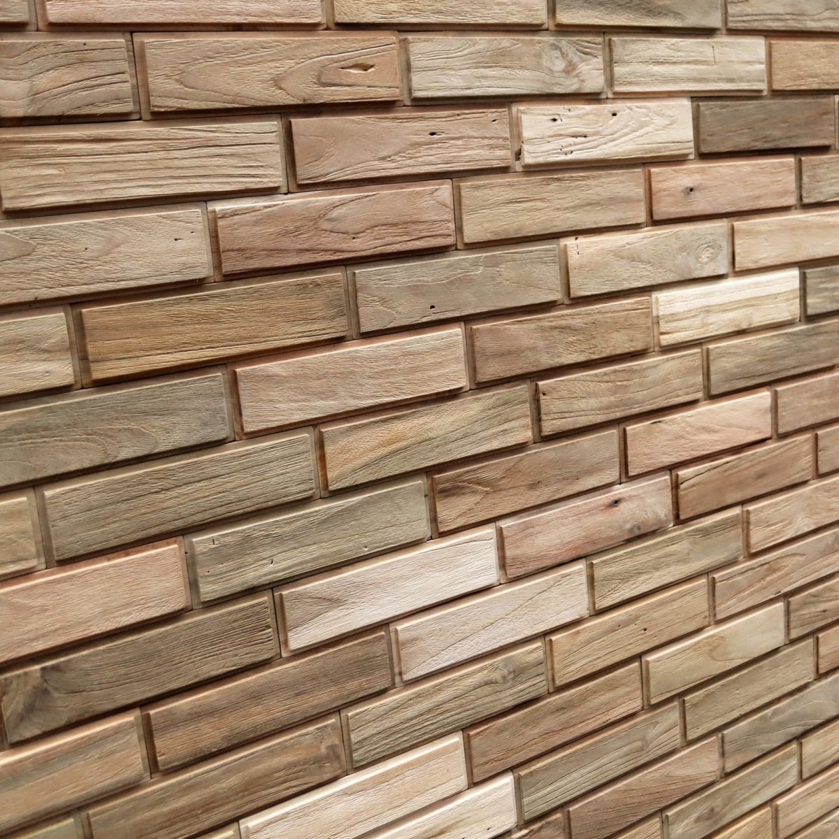 Holzverblender aus Teakholz, 21x6 cm, BRICK, natürliche Holzoptik für stilvolle Wandgestaltung